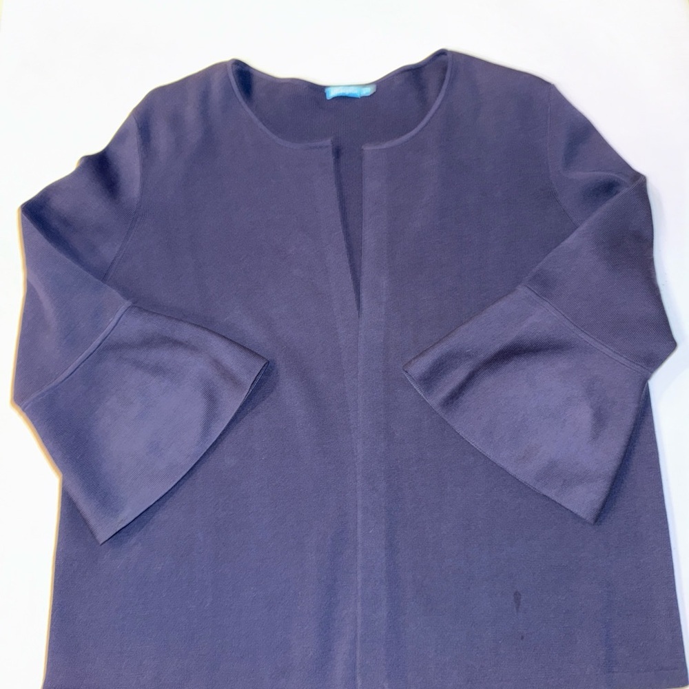 J McLaughlin Navy Blue Cotton Knit Bell Sleeve Open Front Cardigan Sweater L